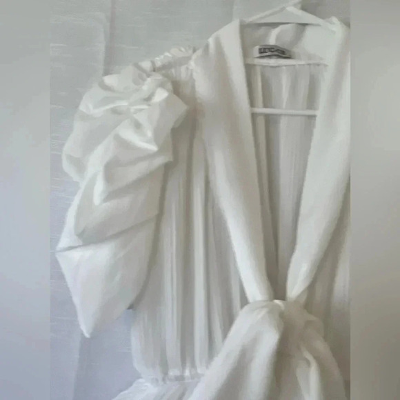 LUC-CE Womens Puff Half Sleeve Tunic Lace Up Bow Patchwork Ruffles Blouse - Picture 6 of 8